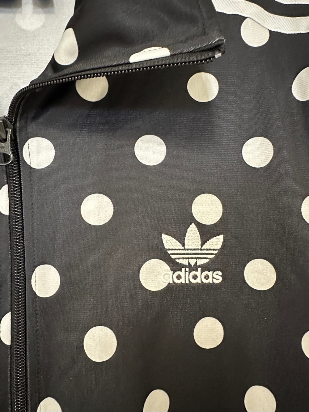 NWOT Adidas Black and White Polka Dot Track Jacket - Picture 2 of 5